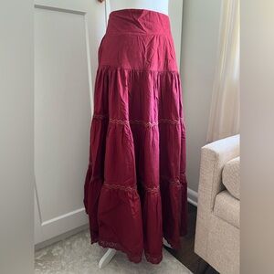 Anthropologie Maroon Tiered Maxi Skirt - XS